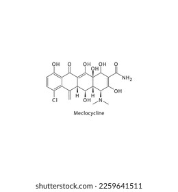 Meclocycline flat skeletal molecular structure Tetracycline antibiotic drug used in treatment. Vector illustration.