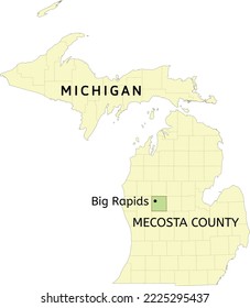 Mecosta County and city of Big Rapids location on Michigan state map