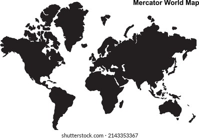Mecrator World Map Silhouette Vector Illustration of the Globe.