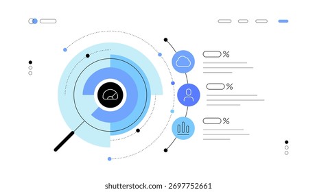 Mectics e pesquisa de big data. Estatísticas e análise. Pesquisando otimização. Esquema infográfico abstrato. Gráficos simples. Arquivo vetorial.