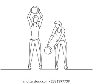 Med ball side slams exercise Line Drawing isolated on copy space white background, Medicine Ball Alternating Side Slams exercise editable vector illustration, Continuous one line drawing, Line drawing