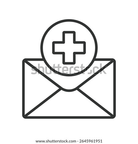 Med email, icon in line design. Medical-email, healthcare-email, doctor-message, health-notification, ehealth, online-med-message on white background vector. Med email, editable stroke icon
