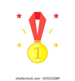 Medal with 1, one, first place vector flat icon
