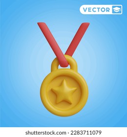 medal 3D vector icon set, on a blue background