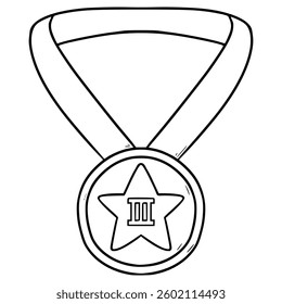 medal for 3rd illustration hand drawn outline vector