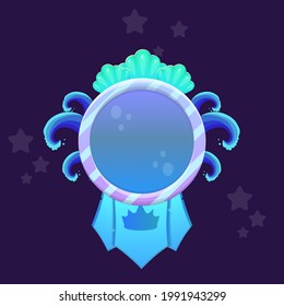 Medal Avatar  Badge Frame For Game Magic Kingdom Fantasy Lovely Blue Waves Treasure Sea Shells Cartoon Vector Design