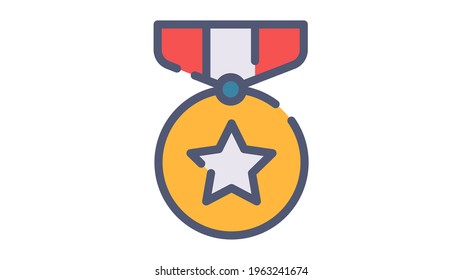 medal award achievement single isolated icon with single isolated icon with flat dash or dashed style
