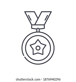 Icono de concepto Medal Award, ilustración lineal aislada, vector de línea delgada, signo de diseño web, símbolo de concepto de contorno con trazo editable sobre fondo blanco.