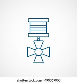 Medal Award Cross Blue Line Icon On White Background
