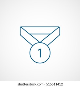 Medal Award First Place Blue Line Icon On White Background
