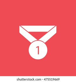 Medal Award First Place Flat Icon On Red Background