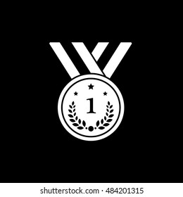 Medal Award First Place Flat Icon On Black Background