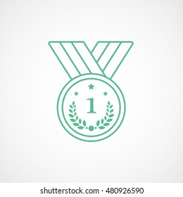 Medal Award First Place Green Line Icon On White Background