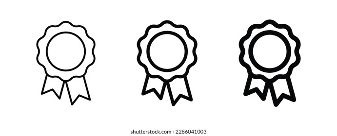 medal award icon, Badge with ribbon icons - certified prize icon symbol in thin line, outline and stroke style for apps and website