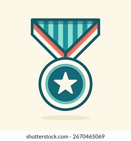 Ilustración vectorial plana del icono del premio de la medalla para el éxito de la competición del logro, símbolo del ganador del reconocimiento del estudio de la educación