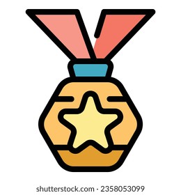 Medal award icon outline vector. Success win. Winner design color flat