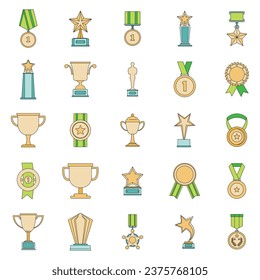 Medal award icon set. Outline illustration of 25 medal award vector icons thin line color flat on white