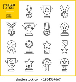 Medal And Award Icons. Editable Stroke Lines.