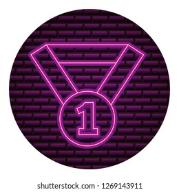 medal award number one neon brick wall