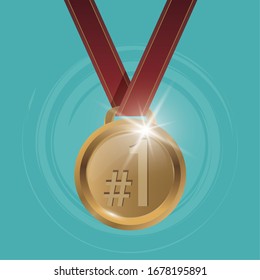 medal award with one number vector illustration design