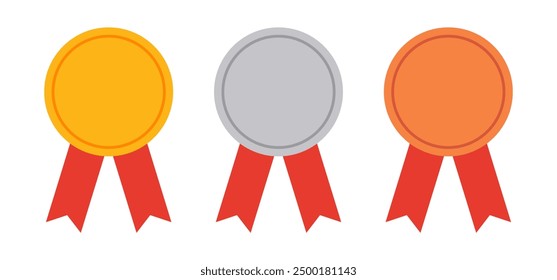 Medal award with ribbon vector design. Gold, silver, and bronze medal. Sport winner tournament competition. 