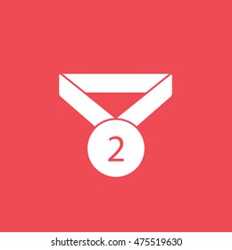 Medal Award Second Place Flat Icon On Red Background
