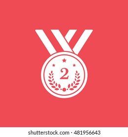 Medal Award Second Place Flat Icon On Red Background
