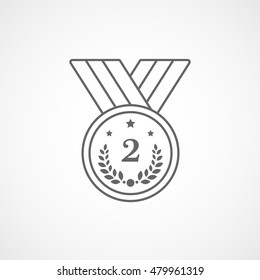 Medal Award Second Place Line Icon On White Background