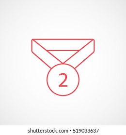 Medal Award Second Place Red Line Icon On White Background