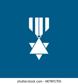 Medal Award Star Of David Flat Icon On Blue Background