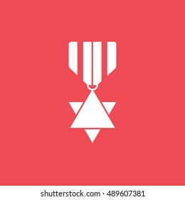 Medal Award Star Of David Flat Icon On Red Background
