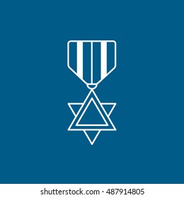 Medal Award Star Of David Line Icon On Blue Background