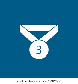 Medal Award Third Place Flat Icon On Blue Background
