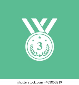Medal Award Third Place Flat Icon On Green Background