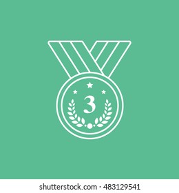 Medal Award Third Place Line Icon On Green Background