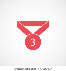Medal Award Third Place Red Flat Icon On White Background
