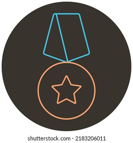 Medal award two color icon outline on dark brown round background.