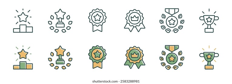 medal badge award icon line set winner success achievement reward first place champion prize vector illustration for web and app