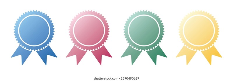 Medal badge for certificate, or diploma in flat design. Award icon in the form of a medal. A set of color icons for the award. Reward icon symbol with ribbon. Medal certification or approval