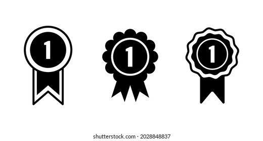 Medal badge icon set. First place award outline icon. Vector illustration.