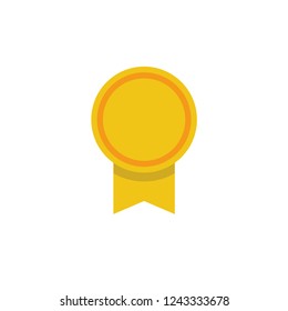 Medal badge with ribbon, flat vector illustration icon