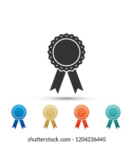 Medal badge with ribbons icon isolated on white background. Set elements in colored icons. Flat design. Vector Illustration