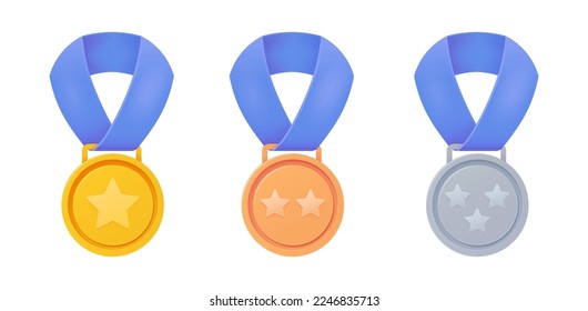 Medal, badge, trophy, prize vector collection illustration. 3d icon set for landing page, web, mobile app, poster, banner, flyer.