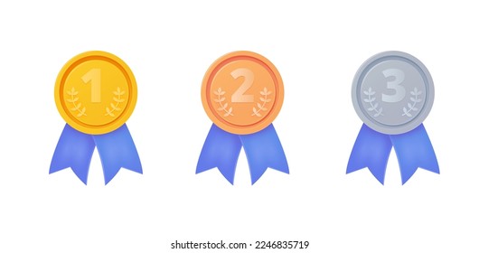 Medal, badge, trophy, prize vector collection illustration. 3d icon set for landing page, web, mobile app, poster, banner, flyer.