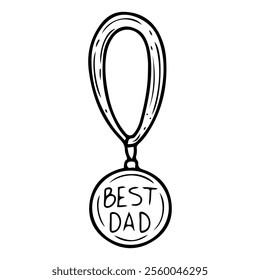 Medal for the best dad hand drawn doodle. Congratulatory award for dad. Father's day holiday. Celebration. Vector line art illustration.