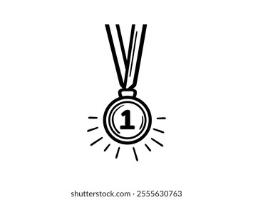 Medal black icon. Champion medal vector symbol. Award medal vector icon for web graphic design. Prize First Place awards, success, triumph, championship Vector illustration. Sport icon