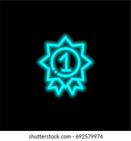 Medal blue glowing neon ui ux icon. Glowing sign logo vector