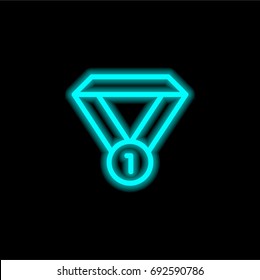 Medal blue glowing neon ui ux icon. Glowing sign logo vector