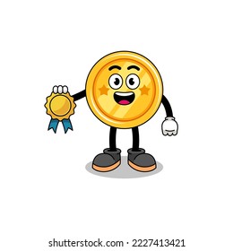 medal cartoon illustration with satisfaction guaranteed medal , character design