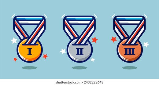 medal cartoon vector. 1st 2nd 3rd medal award winner badge winning prize ribbon symbol sign icon  Vector clip art illustration